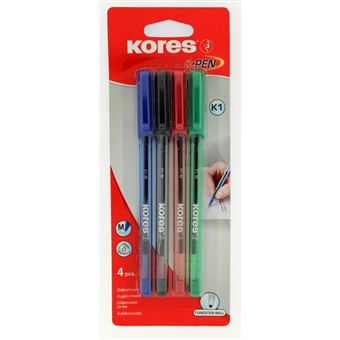 Stylos à bille 4 couleurs (bleu, vert, noir, rouge)